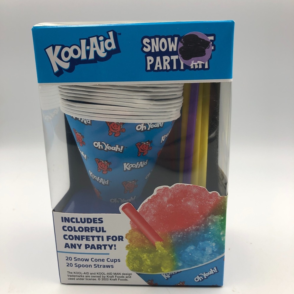 KOOL-AID SNOW CONE PARTY KIT - 20 CUPS & 20 SPOON STRAWS - NEW IN BOX